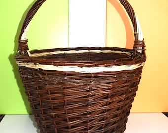 Round garden basket, for picking fruits, vegetables, mushrooms, wicker basket, woven basket, willow basket, real willow wood