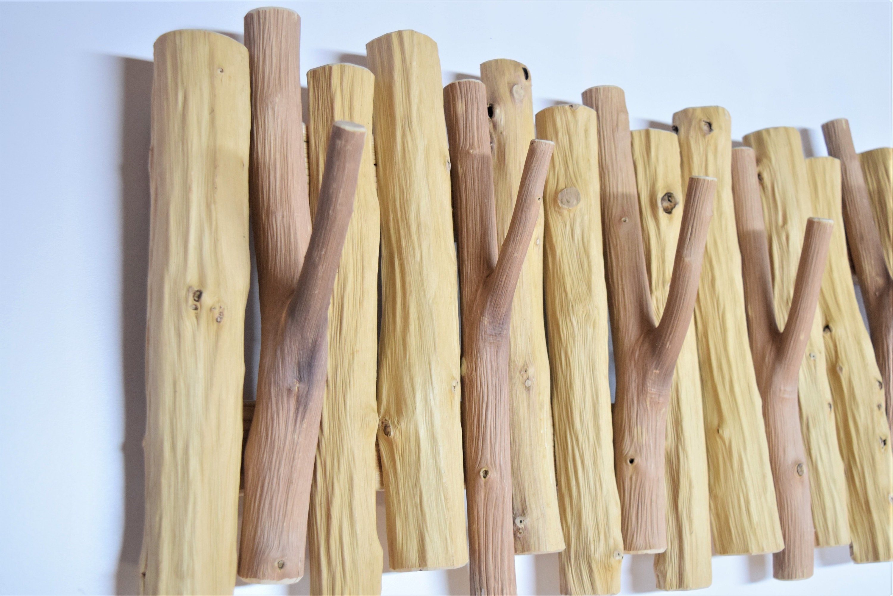 Tree Branch Coat Hanger Solid Natural Wood 5 Wooden Hooks Etsy