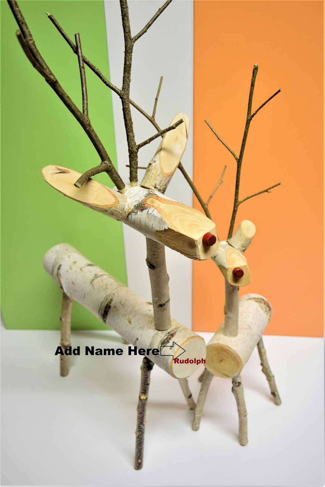 2x Rustic Log Reindeer Birch Log Reindeer Christmas Decor Etsy