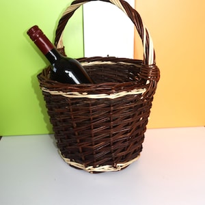 Round garden basket, for picking fruits, vegetables, mushrooms, small wicker basket, woven basket, willow basket, real willow wood