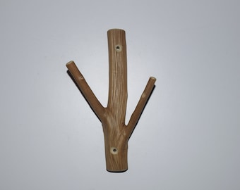 small tree branch hook, solid wood, double wooden hanger, wood wall hook, rustic coat hangers, cottage hook, picture hook, hornbeam hook