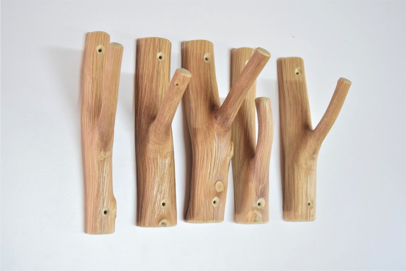 5x creative tree branch hooks, nordic solid wood, set of 5 wooden hangers, wood wall hooks, rustic coat hangers, farmhouse wall hooks image 6