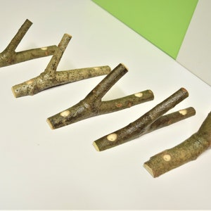 5x tree branch wall hook, thin, small hook, cotton wood, set of 5 wooden hangers, wood wall hooks, rustic picture hook, cottage wall hooks