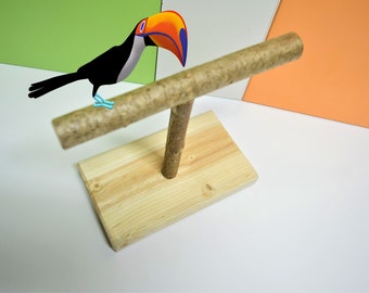 T-perch for weighing all birds, small parrots, budgies, cockatiels, finches, medium size stand, real hazel nut wood perch, bird play stand