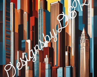 Digital Art Chicago Skyline Abstract