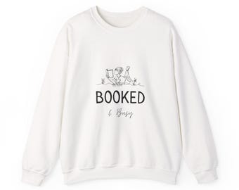 Sudadera Booked & Busy / Ilustración de lector, prenda acogedora para amantes de los libros