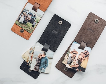 Personalisierter Foto-Schlüsselanhänger im Lederetui + Initialen | Valentinstag Geschenk für neuen Vater | Personalisierte Foto Keychain | Hergestellt in den USA