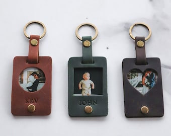 Custom Photo Keychain, Personalized Leather, Fathers Day Gift for New Dad, Groom, Best Friend, Father, Couples Keychain, Anniversary