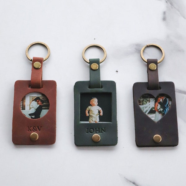 Custom Photo Keychain, Personalized Leather, Fathers Day Gift for New Dad, Groom, Best Friend, Father, Couples Keychain, Anniversary