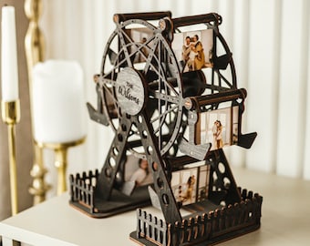Bruiloft fotolijst cadeau voor paar aangepaste houten reuzenrad gepersonaliseerde unieke geschenken jubileumcadeau voor hem thuis cadeau fotoalbum