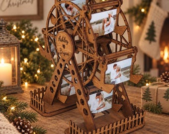 Personalized Wooden Ferris Wheel Photo Display, Custom Wedding Gift for Couple, Anniversary Keepsake, Family Memory Decor for Home