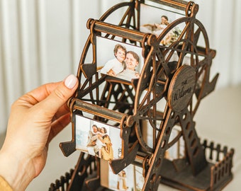 Geschenk für den Freund, individuelles Riesenrad aus Holz, personalisiertes Fotobuchalbum, Hochzeitsfotogeschenke für Paare, einzigartiges Jubiläumsgeschenk für ihn und sie