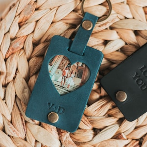 Porte-clés photo personnalisé, cadeau petit ami en cuir personnalisé, cadeau de fête des pères pour le nouveau papa, meilleur ami, cadeau d'anniversaire de père pour le marié