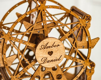 Personalisierter Riesenrad-Fotorahmen, Hochzeitsgeschenk für Paare, individuelle Geschenke, Holzgeschenk, einzigartige Geschenke, Jahrestagsgeschenk für ihn, Zuhause-Geschenk