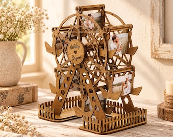 Personalized Wedding Photo Ferris Wheel, Rustic Bridal Shower Gift, Custom Engagement Keepsake and Unique Couple Home Decor