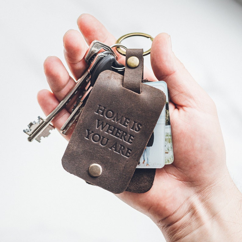 In the photo in the hands of a keychain with a bunch of keys.