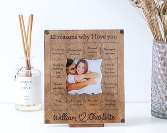 Unique Wooden Personalized Puzzle 12 Reasons Why I Love You Valentines Birthday Gift for Boyfriend Custom Collage Frame 1st Anniversary