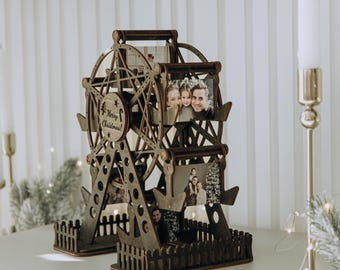 Custom Christmas Photo Carousel, Wooden Family Picture Holder, Anniversary Gift for Couple, Wedding Keepsake and Personalized Home Decor
