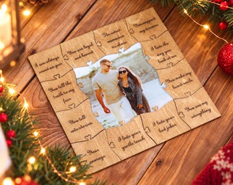 Custom Family Photo Jigsaw, Engraved Wooden Memory Gift for Parents or Grandparents, Heartfelt Holiday Keepsake
