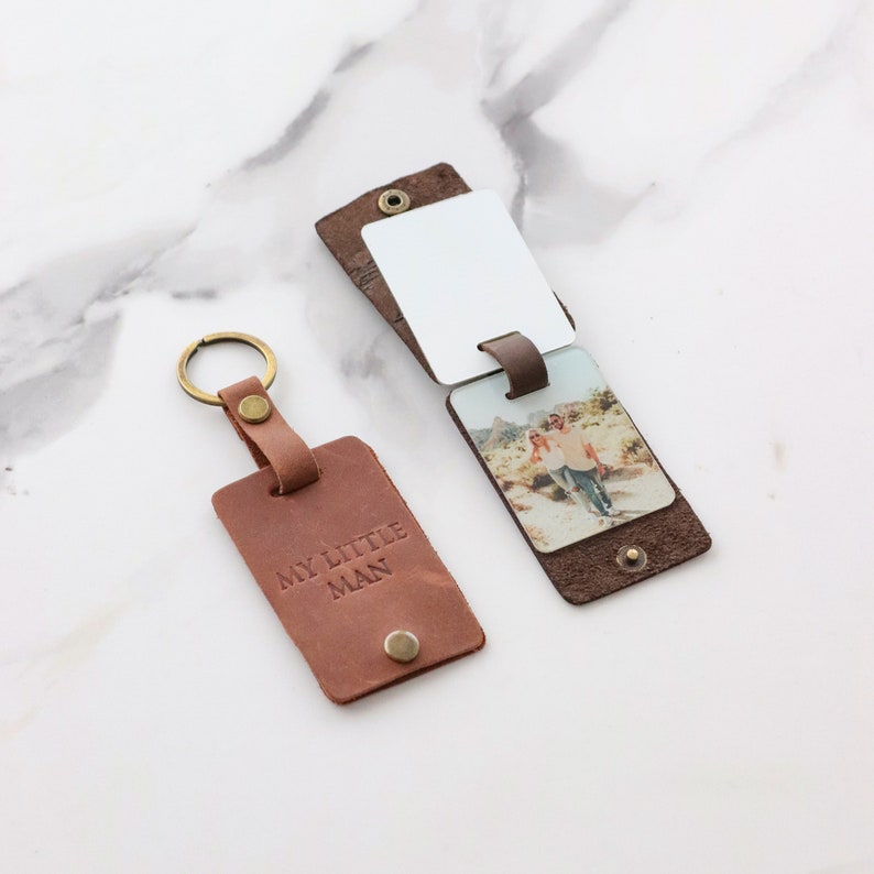 Personalised Photo Keyring in Leather Case Initials Valentines Day Gift for New Dad Personalized Photo Keychain Made in the UA image 10