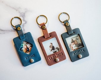 Personalised Photo Keyring in Leather Case + Initials,  Picture Keychain  Anniversary  Gift  , Mini Photo Album Keychain | Christmas gift