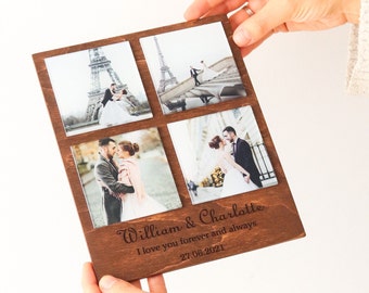 Cadre photo personnalisé gravé sur cadre en bois acrylique avec vos photos, cadeau d'anniversaire pour lui impression photo mari femme petit ami