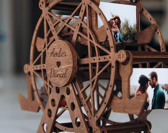 Personalized Wooden Ferris Wheel Photo Frame, Romantic Couple Gift with Custom Names, Anniversary Keepsake for Wife, Husband or Girlfriend