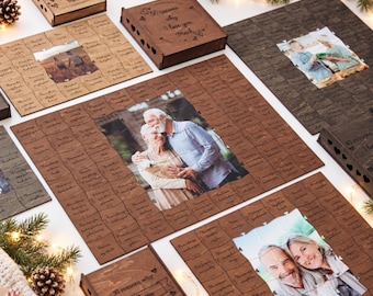 Wedding Photo Puzzle, Personalized Love Story Gift for Wife or Girlfriend, Unique Wooden Anniversary Decor