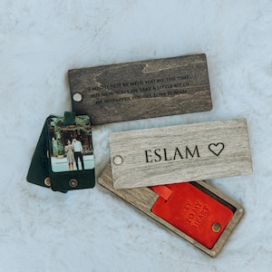 Personalized Mini Photo Keychain Leather Case  Men Keyring
