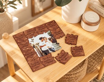 Personalized Wooden Photo Puzzle, Custom Anniversary Gift for Couple, Romantic Wedding Keepsake, Christmas Gift for Husband or Wife