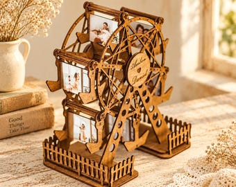 Custom Family Photo Ferris Wheel, Wooden Memory Display for Parents and Grandparents, Meaningful Family Keepsake Gift