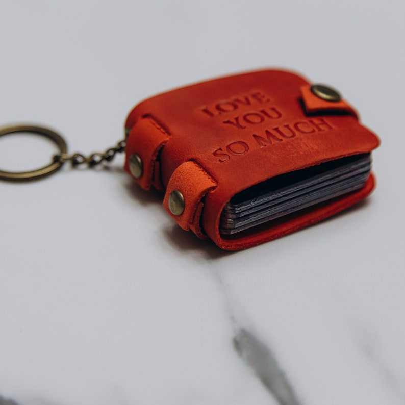 Unique Personalized Keychain Mini Photo Album Small Album Anniversary Gift For Him Her Dad Leather Boyfriend Valentines Gift Birthday Gift image 4