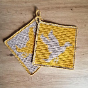 Virkmönster till grytlapp/grytlapp "Flying Duck"