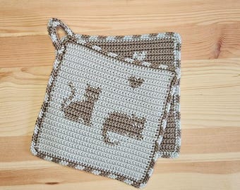 Crochet pattern potholder trivet "Cats"