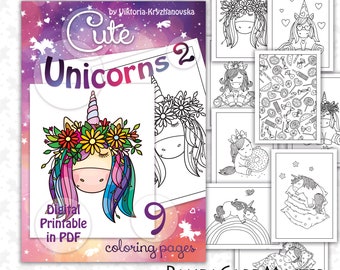 Cute Unicorn Coloring Pages for Kids, Printable Coloring Pages, Instant Download, PDF, Digital Coloring Book