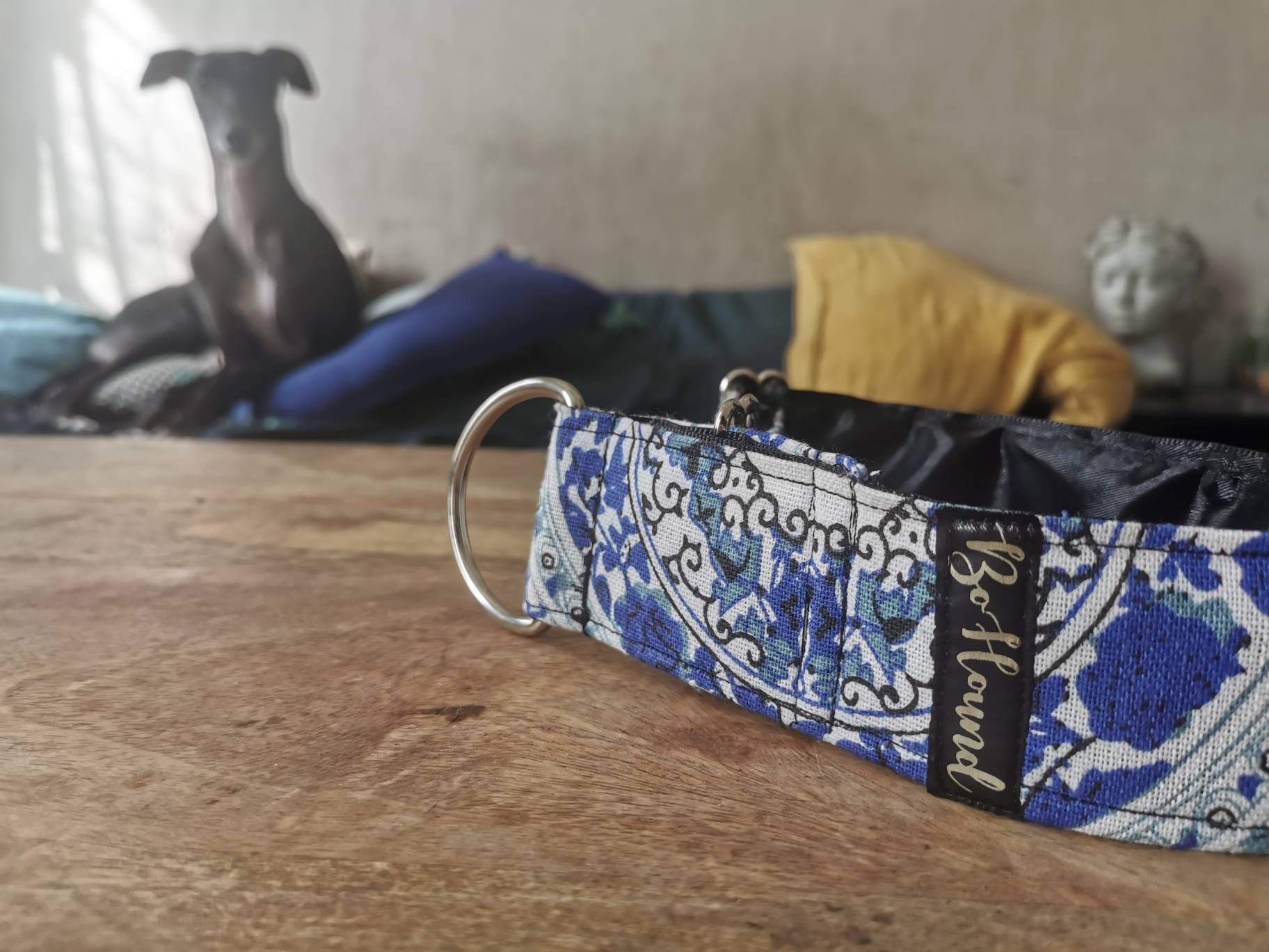 Collier Lévrier ou Autre Chien Réglable à Martingale Bohound Porcelaine Bleue