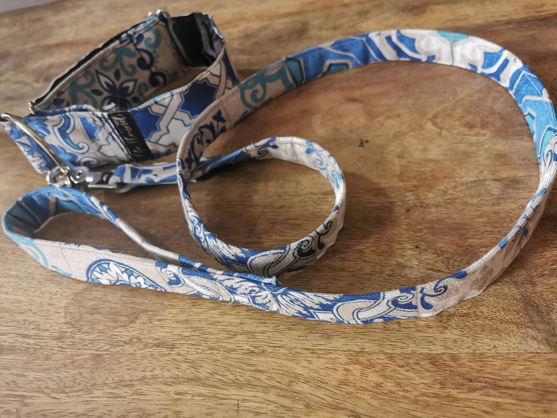 Collier + Laisse Lévrier ou Autre Chien Réglable à Martingale Carreaux de Ciment Bohound