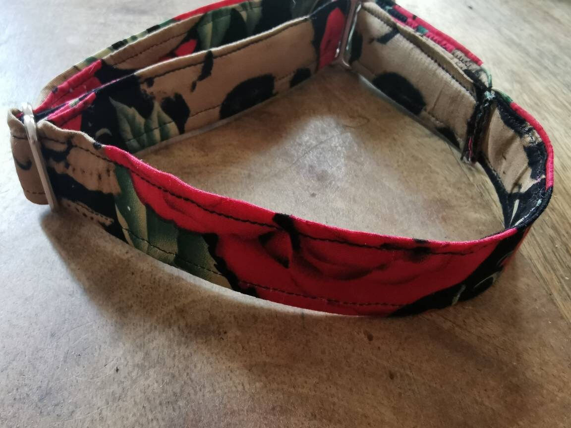 Collier Réglable Skull et Roses Pour Chien à Martingale 2.5cm Bohound