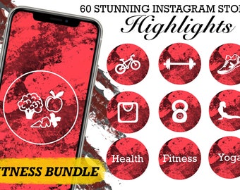 フィットネス系Instagramハイライトアイコン、赤いストーリーカバー（デジタルダウンロード）