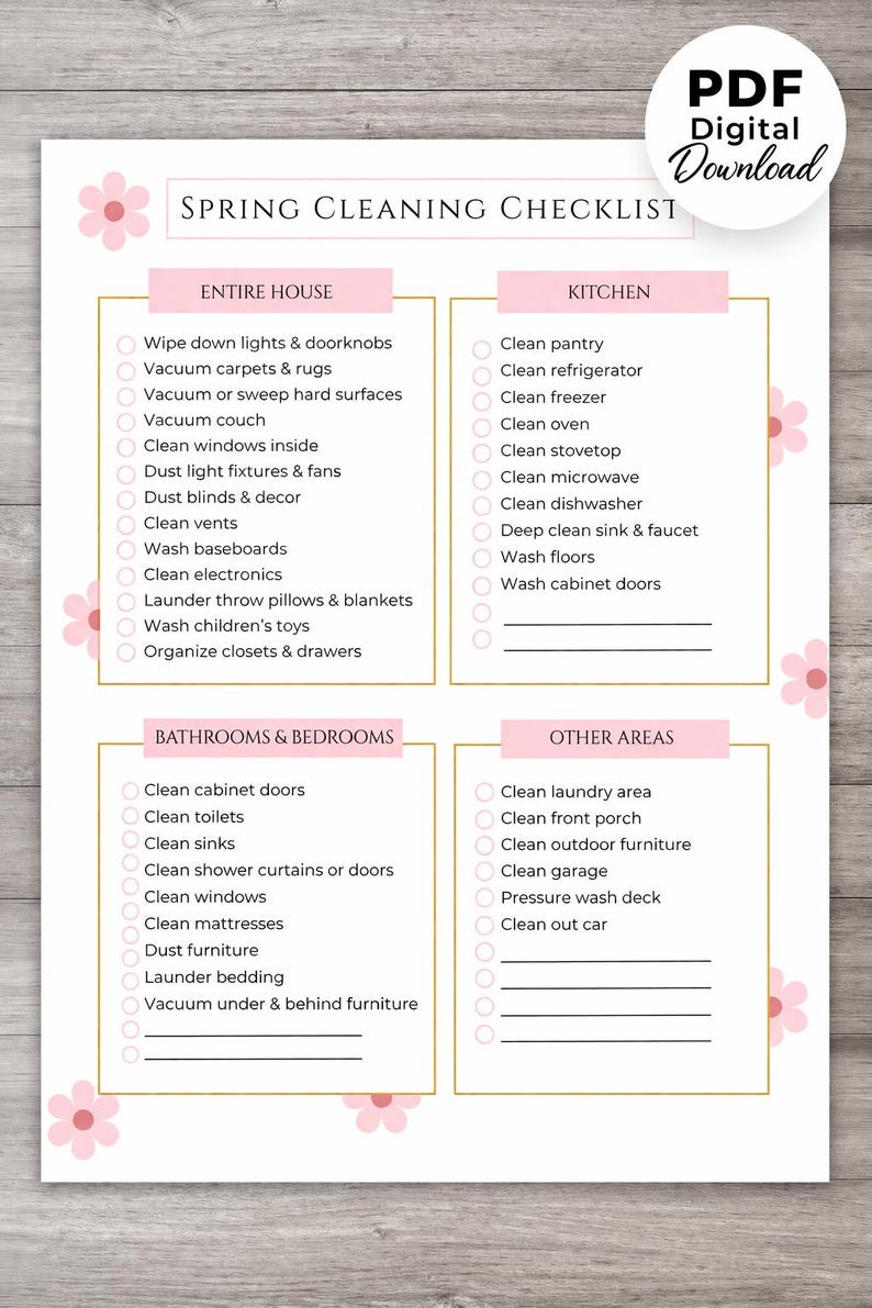 Spring Cleaning Checklist Printable, Home Cleaning Planner, Digital ...