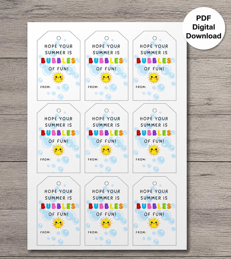 Printable Summer Bubble Gift Tags | End of School Year Student Gifts ...
