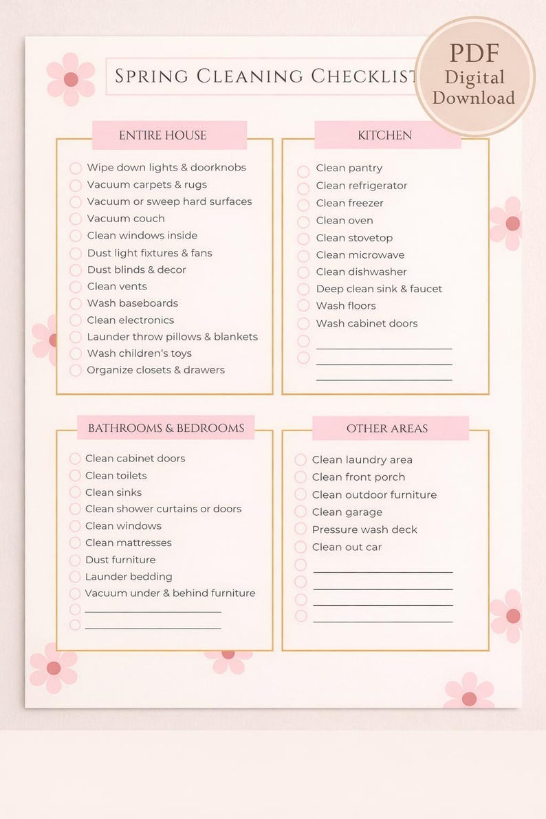 Spring Cleaning Checklist Printable, Home Cleaning Planner, Digital ...