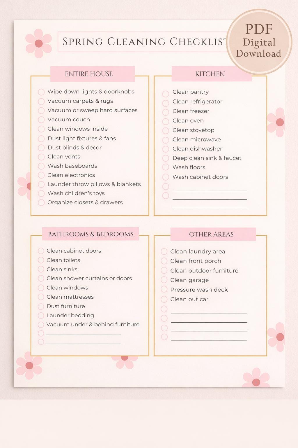 Spring Cleaning Checklist Printable, Home Cleaning Planner, Digital ...