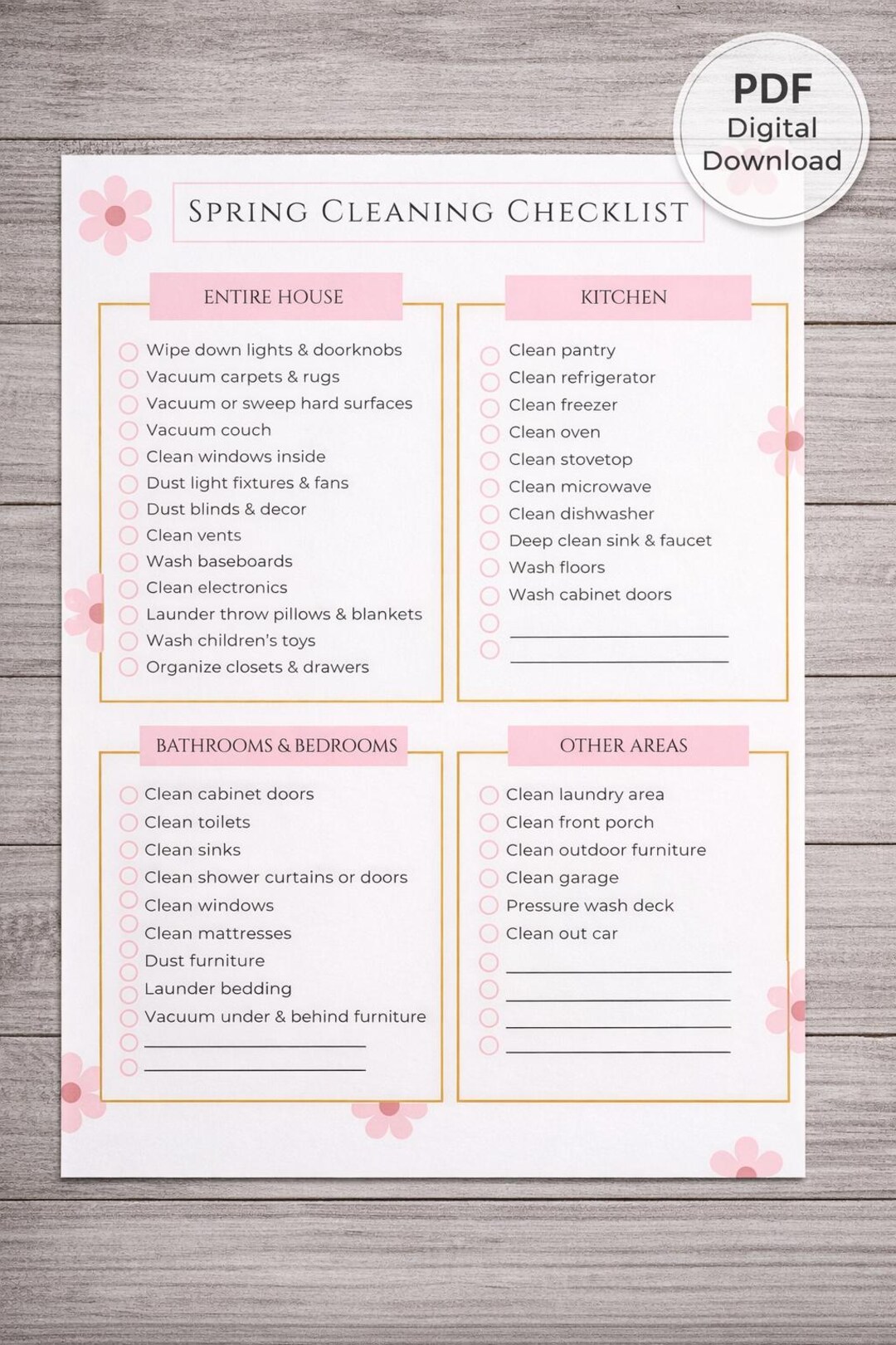Spring Cleaning Checklist Printable, Home Cleaning Planner, Digital ...