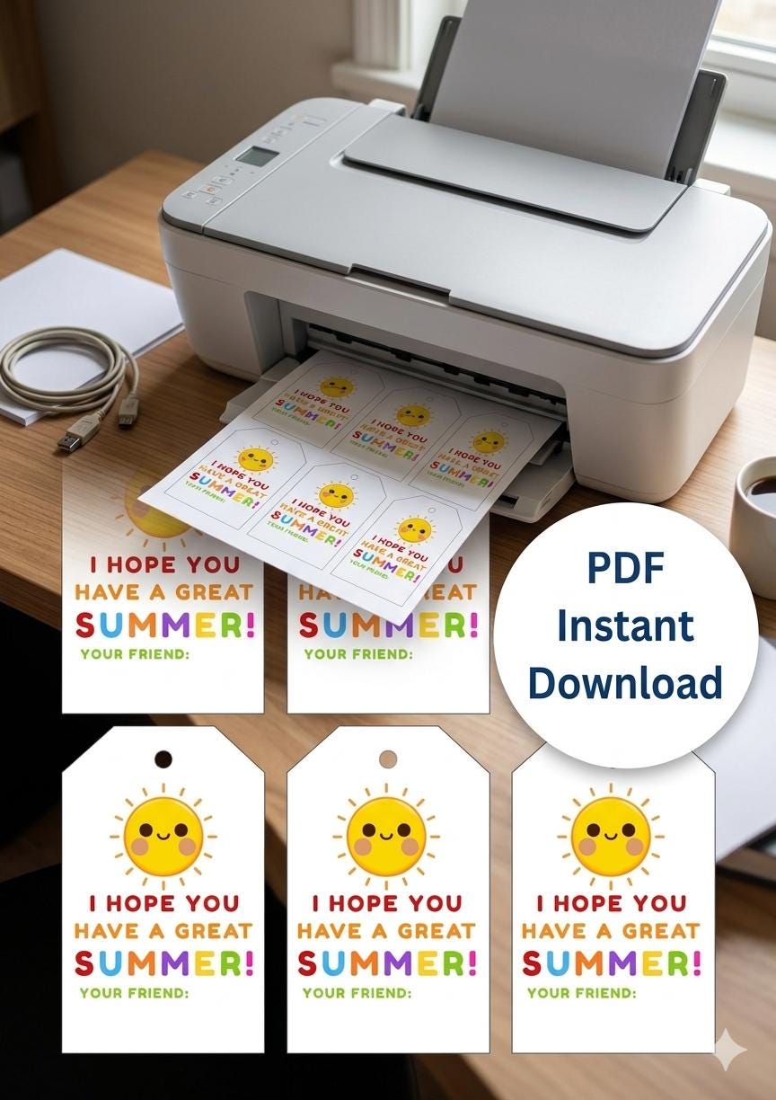 Printable Summer Gift Tags, Kids Last Day of School Favor Tags (PDF ...