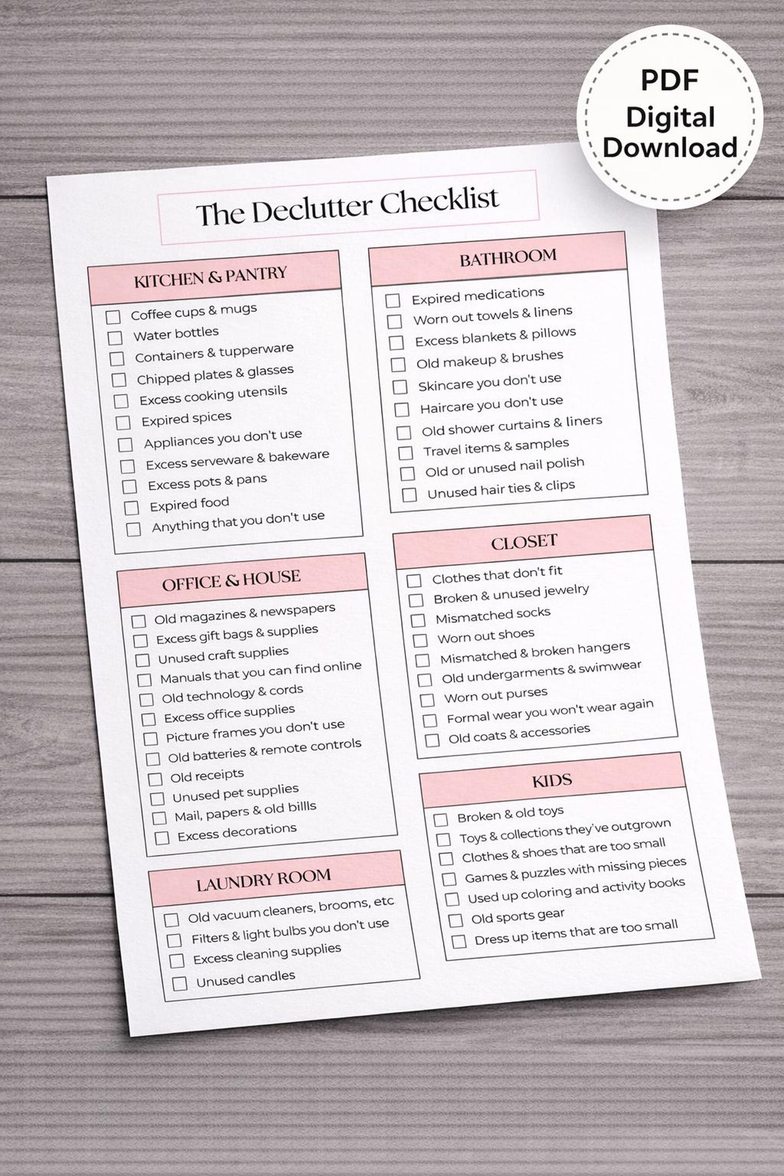 Wood Shop Declutter Checklist.pdf Printable Declutter Checklist PDF - Etsy