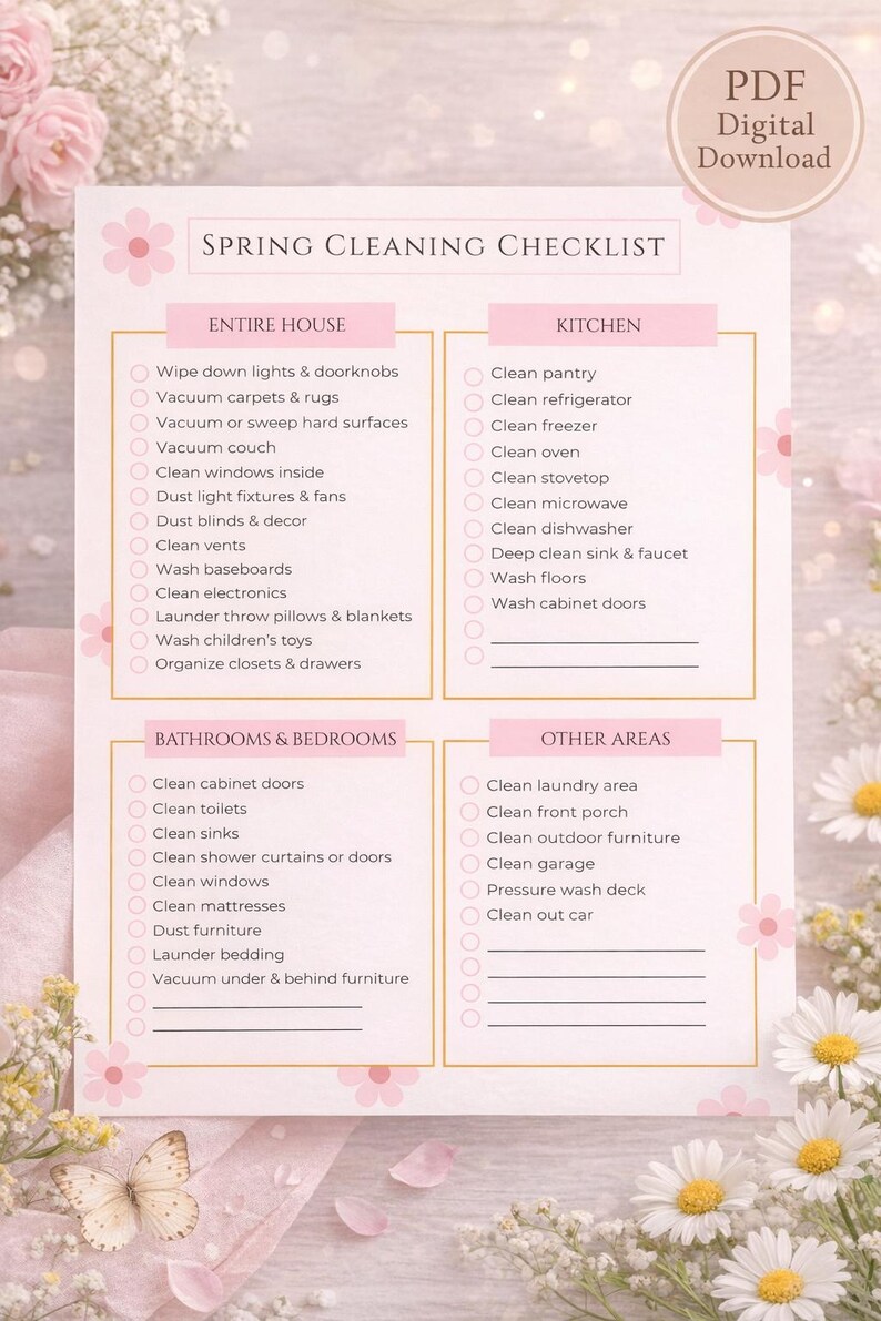 Spring Cleaning Checklist Printable, Home Cleaning Planner, Digital ...