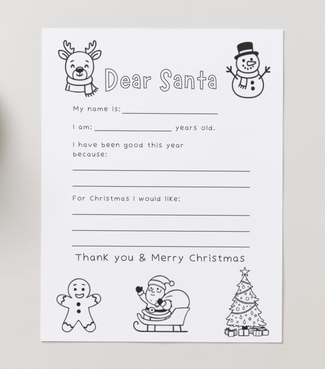 Dear Santa Letter for Kids Coloring Printable Page PDF - Etsy