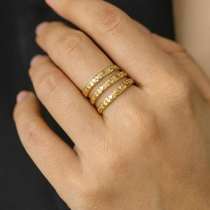 Brass Heart Band Rings, Textured Stacking Rings Set, Handmade Boho Brass Jewelry, Minimalist Adjustable Rings, Gift for Women & Girls