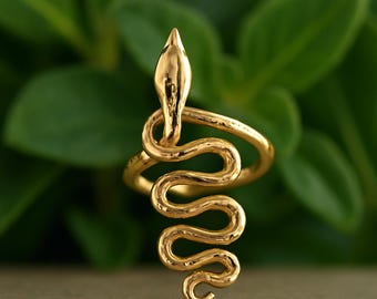 Gold Snake Ring for Women, Adjustable Serpent Brass Ring, Boho Statement Jewelry, Handmade Reptile Ring, Gothic Witchcore Gift,Unique Jewlry